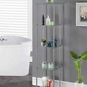 Convenience Concepts Designs2Go Classic Glass Shelves 15.75" - 5-Tier Glass Tower Room Décor, Modern Shelves for Storage and Display in Living Room, Bathroom, Bedroom, Office, Glass