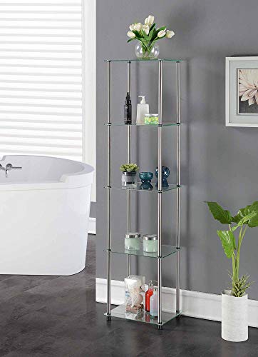 Convenience Concepts Designs2Go Classic Glass Shelves 15.75" - 5-Tier Glass Tower Room Décor, Modern Shelves for Storage and Display in Living Room, Bathroom, Bedroom, Office, Glass