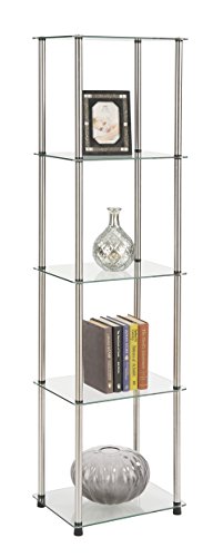 Convenience Concepts Designs2Go Classic Glass Shelves 15.75" - 5-Tier Glass Tower Room Décor, Modern Shelves for Storage and Display in Living Room, Bathroom, Bedroom, Office, Glass