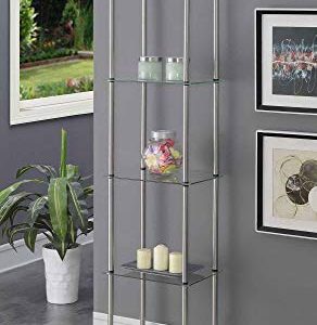 Convenience Concepts Designs2Go Classic Glass Shelves 15.75" - 5-Tier Glass Tower Room Décor, Modern Shelves for Storage and Display in Living Room, Bathroom, Bedroom, Office, Glass