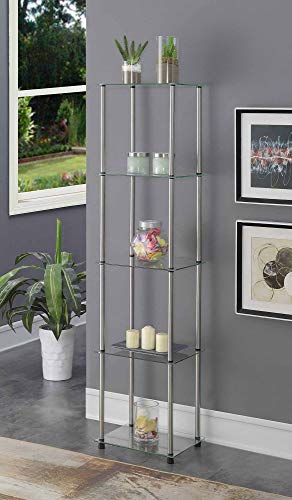 Convenience Concepts Designs2Go Classic Glass Shelves 15.75" - 5-Tier Glass Tower Room Décor, Modern Shelves for Storage and Display in Living Room, Bathroom, Bedroom, Office, Glass