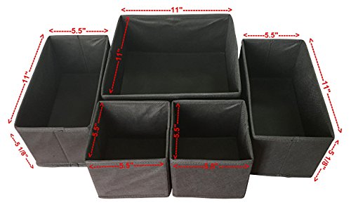 Sodynee® Foldable Cloth Storage Box Closet Dresser Drawer Organizer Cube Basket Bins Containers Divider with Drawers for Underwear, Bras, Socks, Ties, Scarves, 6 Pack, Black