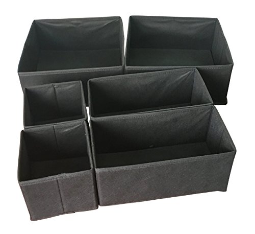 Sodynee® Foldable Cloth Storage Box Closet Dresser Drawer Organizer Cube Basket Bins Containers Divider with Drawers for Underwear, Bras, Socks, Ties, Scarves, 6 Pack, Black