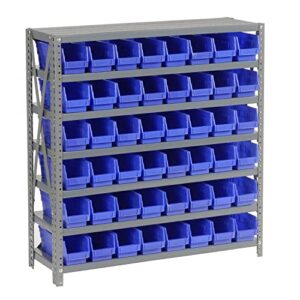 global industrial 7 shelf steel shelving with (48) 4" h plastic shelf bins, blue, 36x12x39