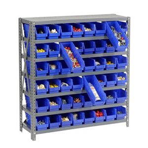 Global Industrial 7 Shelf Steel Shelving with (48) 4" H Plastic Shelf Bins, Blue, 36x12x39