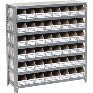 global industrial open bin shelving w/7 shelves & 48 white bins, 36x12x39