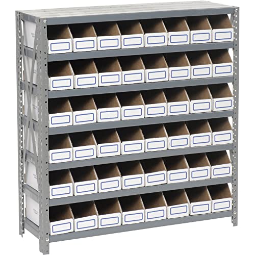 Global Industrial Open Bin Shelving w/7 Shelves & 48 White Bins, 36x12x39