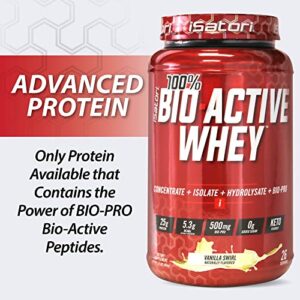 iSatori 100% Bio-Active Whey Protein Powder, Concentrate, Isolate and Hydrolysate - Bio-Gro, Bio Active Peptides, and BCAAs for Recovery 25G of Protein per Serving - Vanilla Swirl (26 Servings)