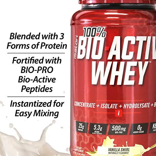 iSatori 100% Bio-Active Whey Protein Powder, Concentrate, Isolate and Hydrolysate - Bio-Gro, Bio Active Peptides, and BCAAs for Recovery 25G of Protein per Serving - Vanilla Swirl (26 Servings)