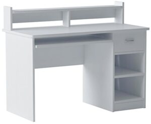 onespace essential computer desk, hutch with pull-out keyboard, white