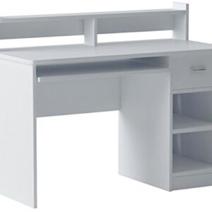 OneSpace Essential Computer Desk, Hutch with Pull-Out Keyboard, White