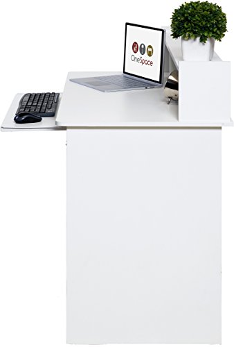 OneSpace Essential Computer Desk, Hutch with Pull-Out Keyboard, White