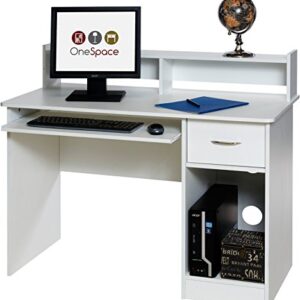 OneSpace Essential Computer Desk, Hutch with Pull-Out Keyboard, White