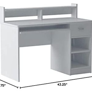 OneSpace Essential Computer Desk, Hutch with Pull-Out Keyboard, White