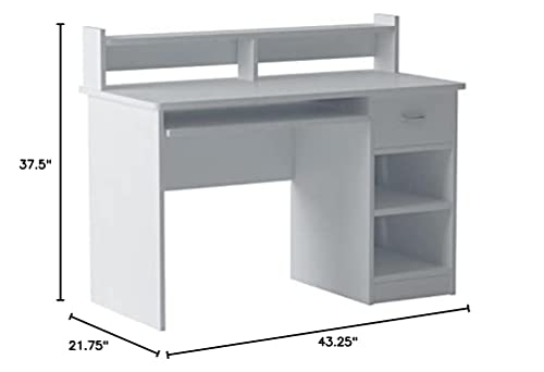 OneSpace Essential Computer Desk, Hutch with Pull-Out Keyboard, White