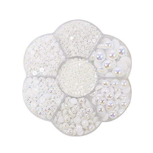 Approx 5600pcs Mixed Size DIY Half Pearl Bead Flat Back Plastic Craft Plastic Box (AB White)