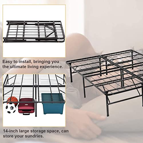 Queen Bed Frame Metal Platform Bed Frame Queen Size 14 Inch Mattress Foundation Box Spring Replacement Heavy Duty Steel Slat Noise-Free Easy Assembly,Black