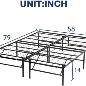 Queen Bed Frame Metal Platform Bed Frame Queen Size 14 Inch Mattress Foundation Box Spring Replacement Heavy Duty Steel Slat Noise-Free Easy Assembly,Black