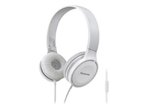 panasonic on ear stereo headphones rp-hf100m-w with integrated mic and controller, travel-fold design, matte finish, white