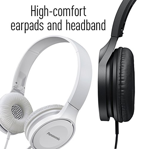 Panasonic On Ear Stereo Headphones RP-HF100M-W with Integrated Mic and Controller, Travel-Fold Design, Matte Finish, White