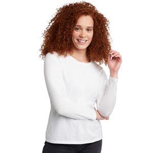 hanes women's originals long sleeve cotton t-shirt, lightweight crewneck tee, modern fit, white, small