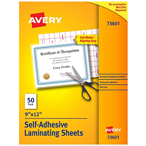 Avery Self-Adhesive Laminating Sheets, 9" x 12", Box of 50,-Case Pack of 10 (73601)