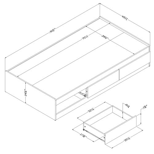 South Shore Aviron Mates Bed with 3 Drawers, Twin 39-inch, Blueberry