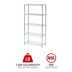 Alera ALESW853614SR Residential Wire Shelving Five-Shelf 36w x 14d x 72h Silver