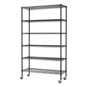 bestmassage 72"x48"x18" 6 tire wire shelving unit nsf storage shelves large heavy duty metal shelf organizer height adjustable commercial grade steel rack 2100 lbs capacity with wheels,black