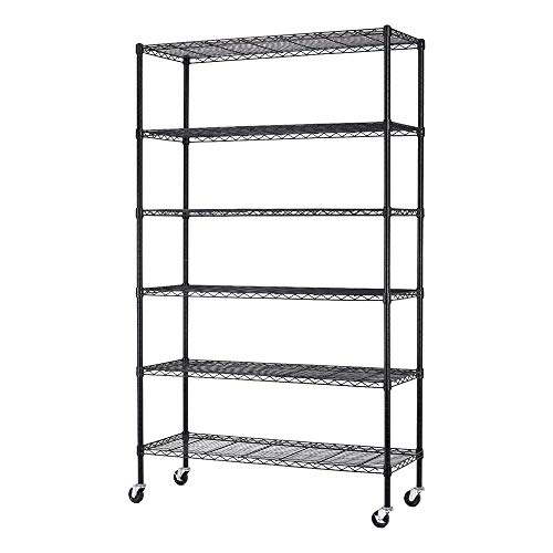 BestMassage 72"x48"x18" 6 Tire Wire Shelving Unit NSF Storage Shelves Large Heavy Duty Metal Shelf Organizer Height Adjustable Commercial Grade Steel Rack 2100 LBS Capacity with Wheels,Black