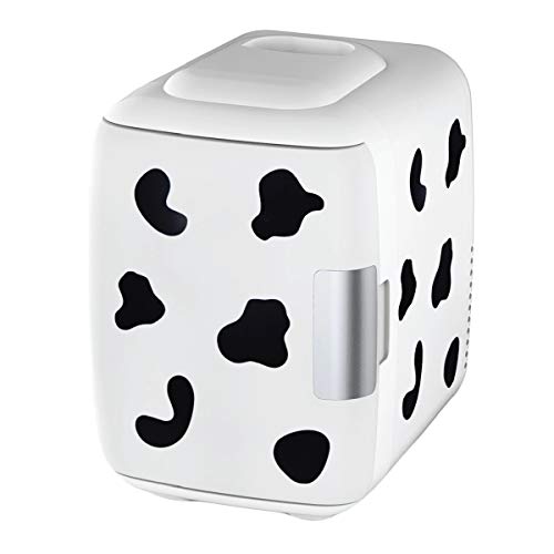 Cooluli Skincare Mini Fridge for Bedroom - Car, Office Desk & Dorm Room - Portable 4L/6 Can Electric Plug In Cooler & Warmer for Food, Drinks, Beauty & Makeup, 12v AC/DC & Exclusive USB, Cow Print