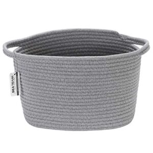 sea team oval cotton rope woven storage basket with handles, diaper caddy, nursery nappies organizer, baby shower basket for kid's room, 12.2 x 8 x 9 inches (small size, grey)