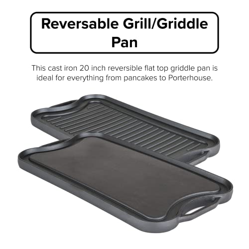 Viking Culinary Cast Iron Reversable Pre-seasoned Griddle, 20 inch, Oven Safe, Handwash Only, Works on All Cooktops including Induction