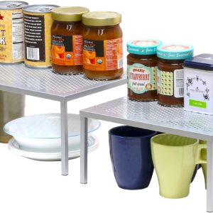Simple Houseware Expandable Stackable Kitchen Cabinet and Counter Shelf Organizer, Silver