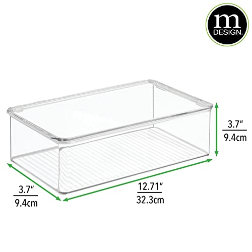 mDesign Plastic Closet Organizer Box Containers with Hinged Lid for Bedroom Shelves/Cabinets, Holds Flats, Sandals, Sneakers, Dress Shoes, Heels, Booties, and Wedges, Ligne Collection, 4 Pack, Clear