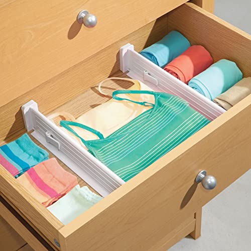 mDesign Expandable Kitchen Drawer Organizer - Adjustable Divider with Foam Ends - Secure Hold, Locks in Place - Separators for Pantry, Cupboard, Cabinet Storage, Ligne Collection, 4 Pack - White