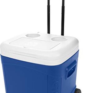 Igloo Ice Cube Wheeled Roller Cooler, White/Blue, 60 Qt