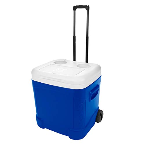 Igloo Ice Cube Wheeled Roller Cooler, White/Blue, 60 Qt