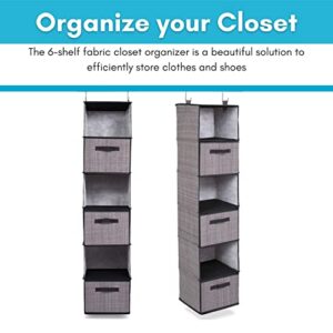 Internet's Best Hanging Closet Organizer with Drawers - 6 Shelf - 3 Drawers - Clothing Sweaters Shoes Accessories Storage - College Dorm Essential - Grey