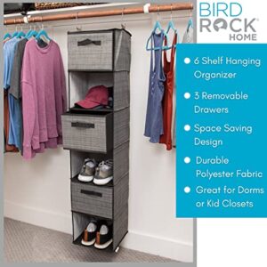 Internet's Best Hanging Closet Organizer with Drawers - 6 Shelf - 3 Drawers - Clothing Sweaters Shoes Accessories Storage - College Dorm Essential - Grey