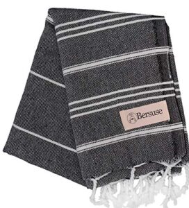 bersuse 100% cotton anatolia turkish hand towel - 23x43 inches, black