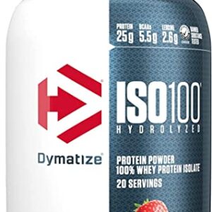 Dymatize ISO100 Hydrolyzed Protein Powder, 100% Whey Isolate Protein, 25g of Protein, 5.5g BCAAs, Gluten Free, Fast Absorbing, Easy Digesting, Strawberry, 5 Pound