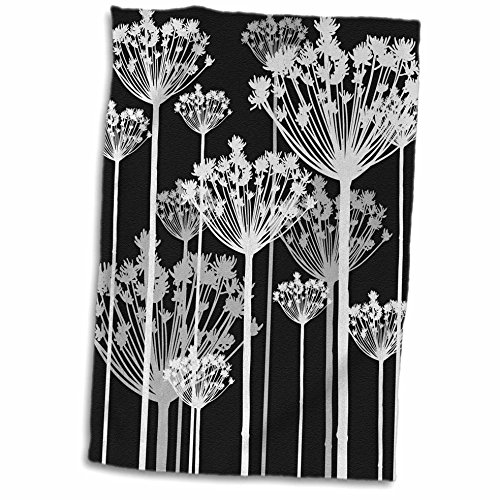 3D Rose Contemporary Black-White-and Gray Dandelions Hand Towel, 15" x 22", Multicolor