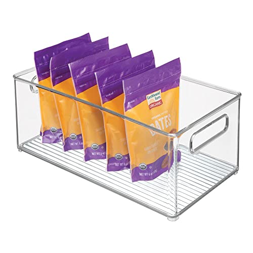 mDesign Deep Plastic Kitchen Storage Organizer Container Bin for Pantry, Cabinet, Cupboard, Shelves, Fridge, or Freezer - Holds Dry Goods, Sauces, Condiments, Drinks, Ligne Collection, Clear