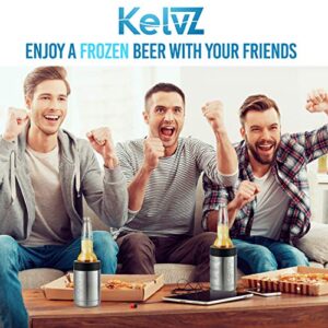 KelvZ Can Cooler Insulated Beer & Soda Can Cooler with 2 Foam Sleeves - Stainless Steel Can Cooler for Cold Drinks, 12 Oz Can Cooler & Beer Can Holder - Fits Standard 12oz Cans & Bottles - Stainless