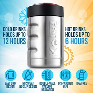 KelvZ Can Cooler Insulated Beer & Soda Can Cooler with 2 Foam Sleeves - Stainless Steel Can Cooler for Cold Drinks, 12 Oz Can Cooler & Beer Can Holder - Fits Standard 12oz Cans & Bottles - Stainless