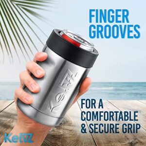KelvZ Can Cooler Insulated Beer & Soda Can Cooler with 2 Foam Sleeves - Stainless Steel Can Cooler for Cold Drinks, 12 Oz Can Cooler & Beer Can Holder - Fits Standard 12oz Cans & Bottles - Stainless
