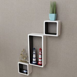 3 White-Black MDF Floating Wall Display Shelf Cubes Book/DVD Storage