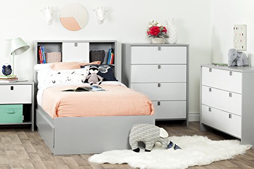 South Shore Mates Bed with 3 Drawers, Twin, Soft Gray