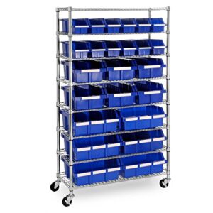 storage rack by member's mark features 24 durable bins, 3-inch wheels and zinc-plated steel construction,perfect for efficient organization